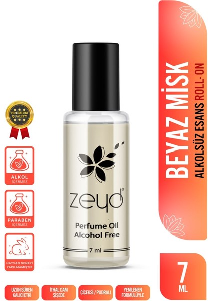 Beyaz Misk Kokulu Alkolsüz Esans 7 ml Parfüm Esansı Roll-on Edp Esansiyel Yağ Zeyd