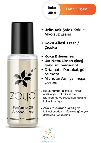 Şafak Kokulu Alkolsüz Esans 7 ml Parfüm Esansı Roll-on Edp Esansiyel Yağ Zeyd