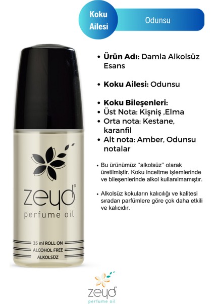 Damla Kokulu Alkolsüz Esans 35 ml Parfüm Esansı Roll-on Edp Esansiyel Yağ Zeyd