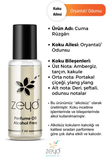 Cuma Rüzgarı Kokulu Alkolsüz Esans 7 ml Parfüm Esansı Roll-on Edp Esansiyel Yağ Zeyd