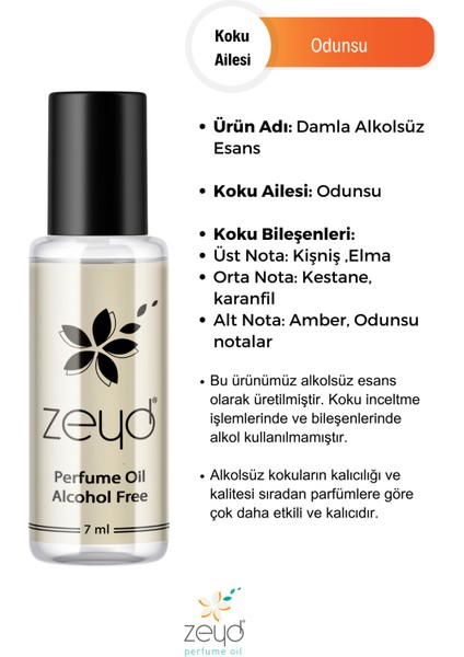 Damla Kokulu Alkolsüz Esans 7 ml Parfüm Esansı Roll-on Edp Esansiyel Yağ Zeyd