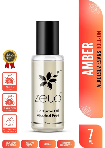 Amber Kokulu Alkolsüz Esans 7 ml Parfüm Esansı Roll-on Edp Esansiyel Yağ Zeyd