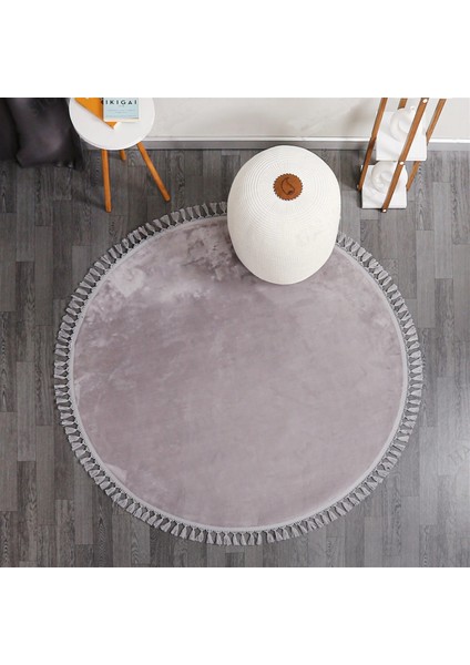 Açık Gri Fluffy Düğüm Saçaklı Yuvarlak Post Peluş Halı Kaymaz Taban Yumuşacık Yolluk Modern Halı fiyatları