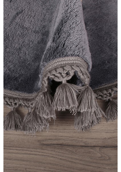 Antrasit Fluffy Düğüm Saçaklı Yuvarlak Post Peluş Halı Kaymaz Taban Yumuşacık Yolluk Modern Halı modelleri