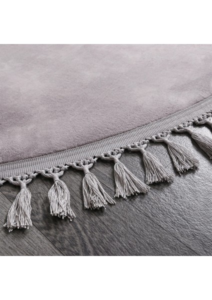 Açık Gri Fluffy Düğüm Saçaklı Yuvarlak Post Peluş Halı Kaymaz Taban Yumuşacık Yolluk Modern Halı modelleri