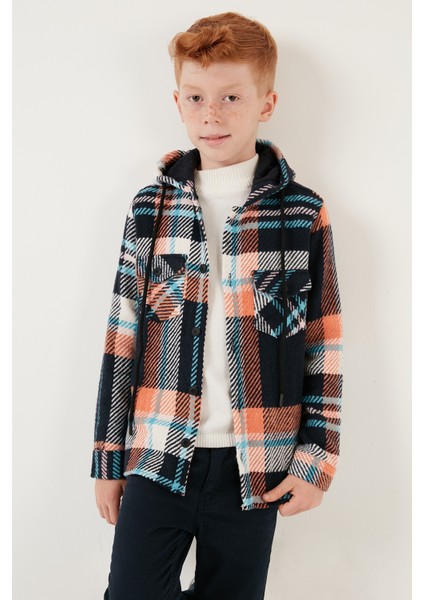 Kapüşonlu Çift Cepli Ekoseli Kışlık Oduncu Gömlek Erkek Çocuk Gömlek CF24W81781 modelleri