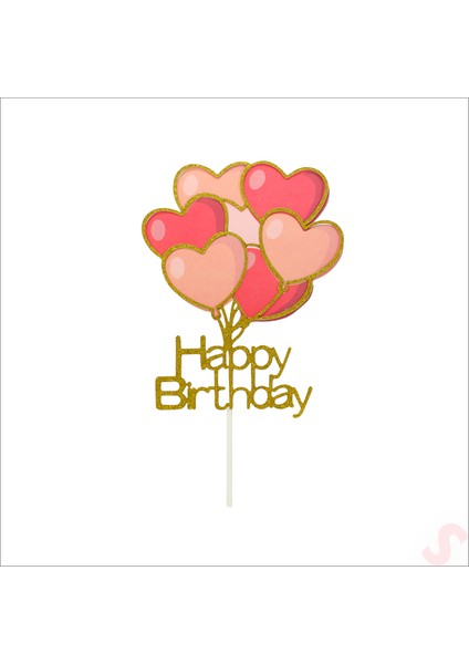 Happy Birthday Kalp Pasta Süsü, 20CM x 10CM - Altın fiyatları