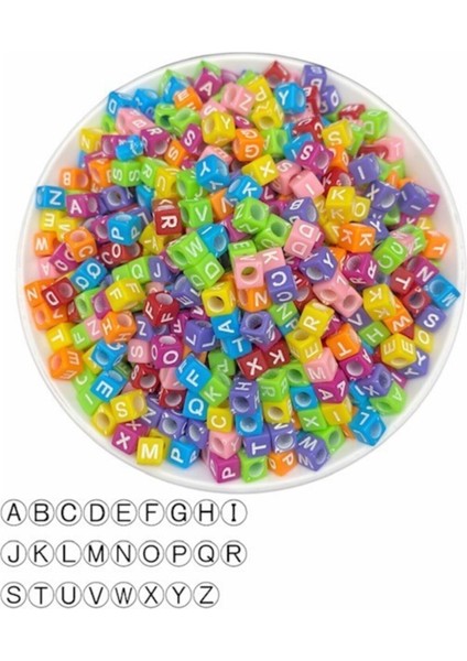 6mm Renkli Zemin Üzeri Beyaz Yazılı Küp Harf Boncuk ,6X6MM Alfabe Boncuk (100GR,~750 Adet) fiyatları