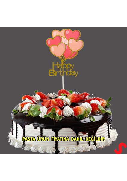 Happy Birthday Kalp Pasta Süsü, 20CM x 10CM - Altın fırsatları