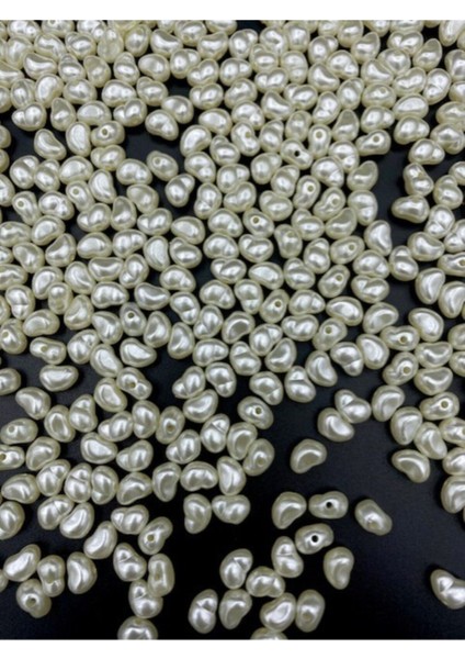 50GR Formsuz Şekilsiz Krem Renk Plastik Lüks Inci Boncuk, Yamuk Inci (250 Adet)