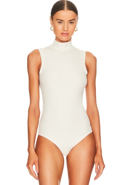 Kadın Kırık Beyaz Yarım Balıkçı Yaka Jarse Bodysuit