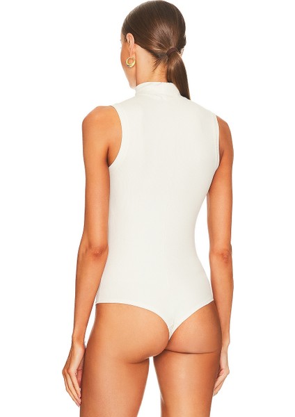 Kadın Kırık Beyaz Yarım Balıkçı Yaka Jarse Bodysuit