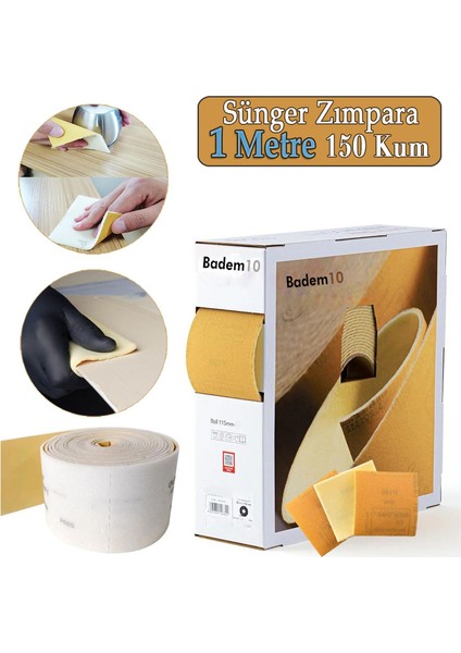 Ahşap Sünger Zımpara Kağıdı Mutfak Banyo Bulaşık Süngeri Bant Kağıt Süngerli Zımpara 1 Metre 150 Kum