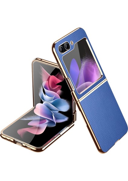 Samsung Galaxy Z Flip5 Mavi Için Elektroplat Litchi Kasası (Yurt Dışından)