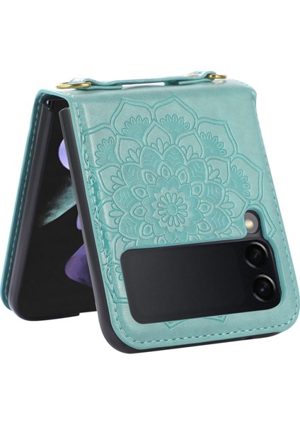 Samsung Galaxy Z Flip5 Mavi Için Mandala Kabartma Çantası (Yurt Dışından)