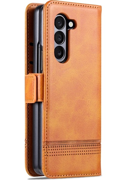 Samsung Galaxy Z Fold5 5g Açık Kahverengi Için Azns Buzağı Doku Kılıfı (Yurt Dışından)