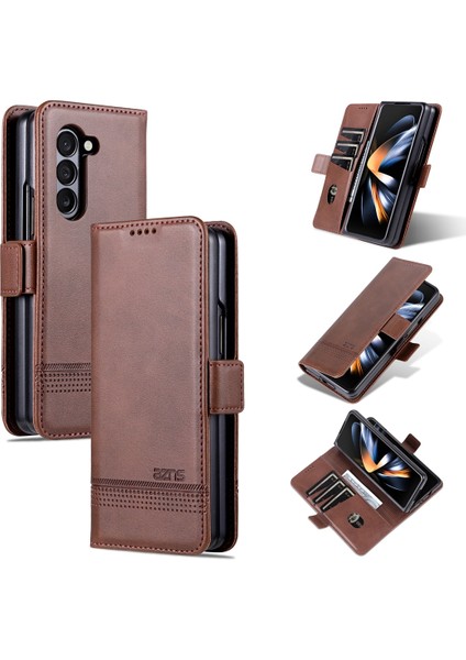 Samsung Galaxy Z Fold5 5g Koyu Kahverengi Için Azns Buzağı Doku Kılıfı (Yurt Dışından)
