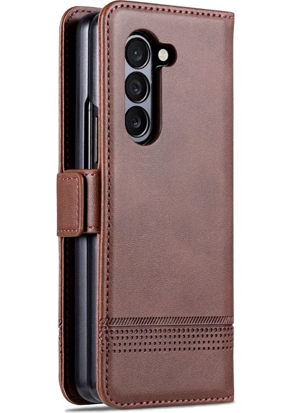 Samsung Galaxy Z Fold5 5g Koyu Kahverengi Için Azns Buzağı Doku Kılıfı (Yurt Dışından)