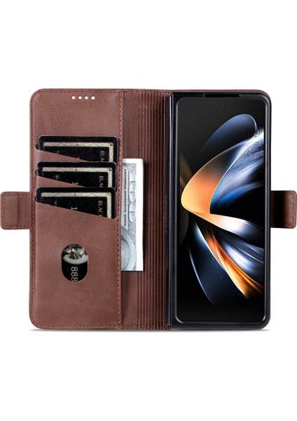Samsung Galaxy Z Fold5 5g Koyu Kahverengi Için Azns Buzağı Doku Kılıfı (Yurt Dışından)