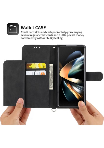 Samsung Galaxy Z Fold5 Siyah Için Çiçekler Kabartmalı Deri Kılıf (Yurt Dışından)