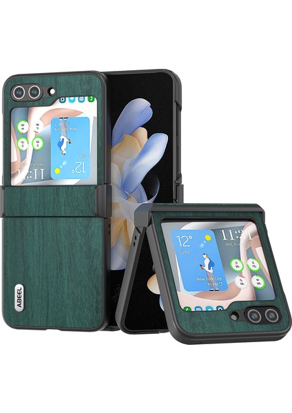 Samsung Galaxy Z Flip5 Green Için Abeel Ahşap Doku Pu Pus Pop Kahraman (Yurt Dışından)