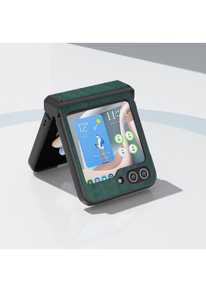Samsung Galaxy Z Flip5 Green Için Abeel Ahşap Doku Pu Pus Pop Kahraman (Yurt Dışından)