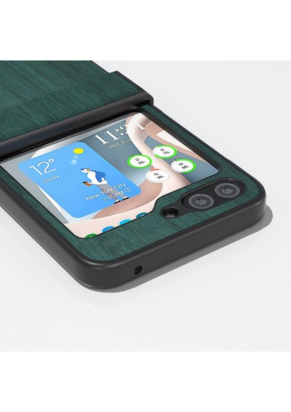 Samsung Galaxy Z Flip5 Green Için Abeel Ahşap Doku Pu Pus Pop Kahraman (Yurt Dışından)