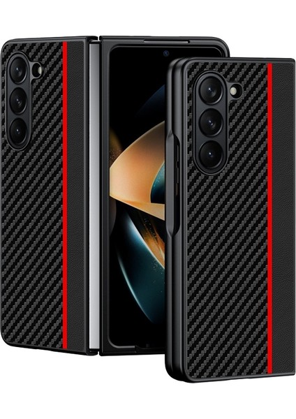 Samsung Galaxy Z Fold5 Siyah Kırmızı Için Karbon Fiber Telefon Kılıfı (Yurt Dışından)
