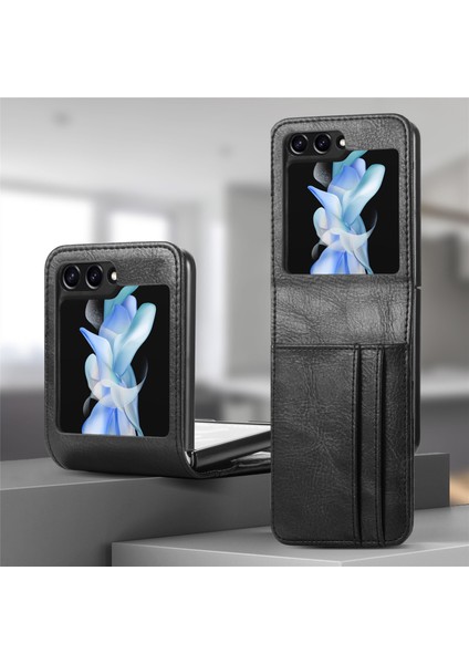 Samsung Galaxy Z Flip5 Siyah Için Düz Renk Parlatıcı Pu Telefon Kılıfı (Yurt Dışından) fiyatları