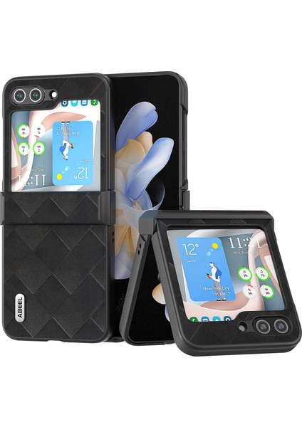 Samsung Galaxy Z Flip5 Siyah Için Abeel Weave Ekose Telefon Kılıfı (Yurt Dışından)
