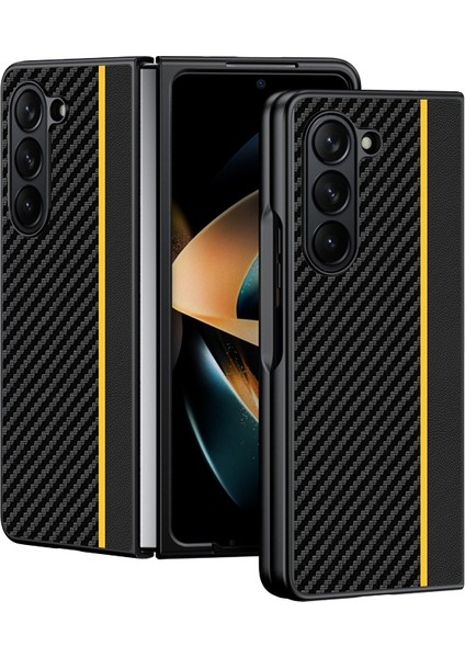 Samsung Galaxy Z Fold5 Siyah Sarı Için Karbon Fiber Telefon Kılıfı (Yurt Dışından)