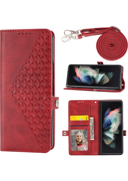 Samsung Galaxy Z Fold5 Için Kübik Doku Deri Kılıf (Yurt Dışından)