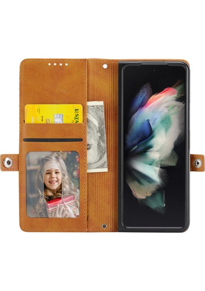 Samsung Galaxy Z Fold5 Sarı Için Kübik Doku Deri Kasa (Yurt Dışından) fiyatları