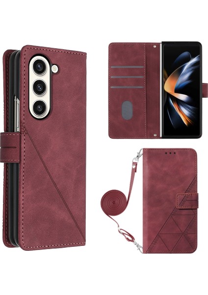 Samsung Galaxy Z Fold5 5g Şarap Kırmızısı Için Pu Telefon Kılıfı (Yurt Dışından)