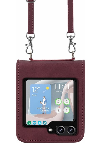 Samsung Galaxy Z Flip5 5g Şarap Kırmızısı Için Pu Telefon Kasası (Yurt Dışından) fiyatları