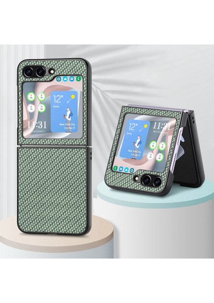 Samsung Galaxy Z Flip5 Yeşil Için Karbon Fiber Katlama Telefon Kılıfı (Yurt Dışından) fiyatları