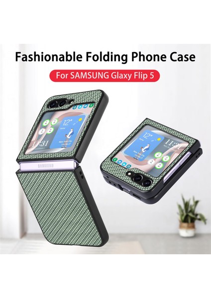 Samsung Galaxy Z Flip5 Yeşil Için Karbon Fiber Katlama Telefon Kılıfı (Yurt Dışından) modelleri