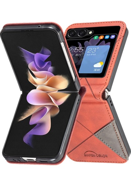 Samsung Galaxy Z Flip5 Kahverengi Için Eşkenar Dörtgen Deri Kasa (Yurt Dışından) modelleri