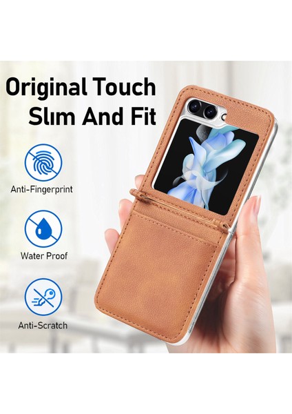 Litchi Doku Pu Samsung Galaxy Z Flip5 Için Telefon Kılıfı (Yurt Dışından) modelleri