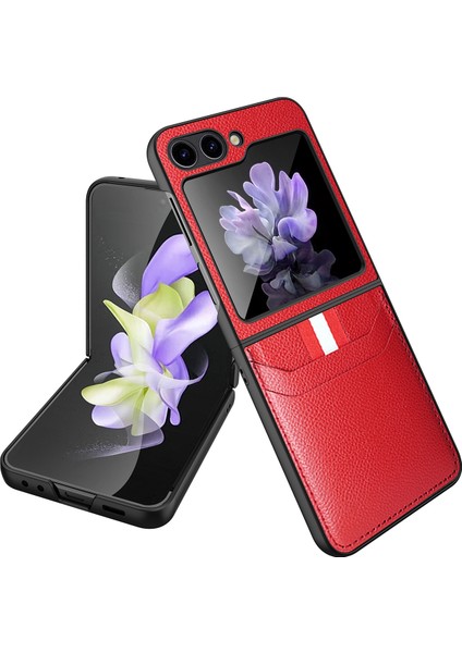 Samsung Galaxy Z Flip5 5g Kırmızı Için Litchi Doku Telefon Kılıfı (Yurt Dışından)