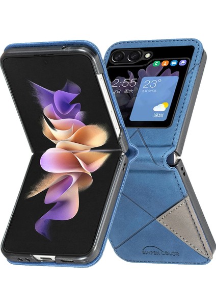 Samsung Galaxy Z Flip5 Mavi Için Eşkenar Dörtgen Deri Kılıfı (Yurt Dışından) modelleri