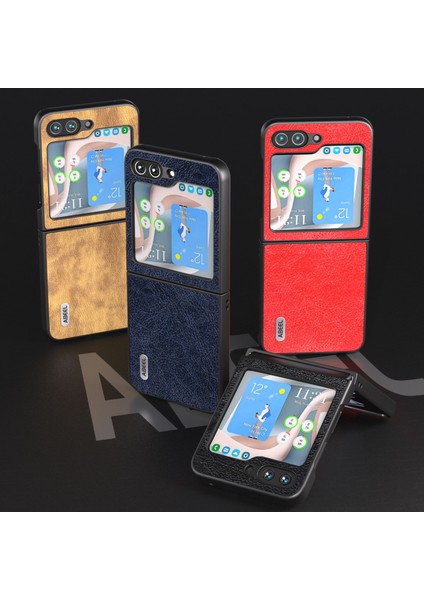Samsung Galaxy Z Flip5 Siyah Için Abeel Retro Litchi Doku Kılıfı (Yurt Dışından)