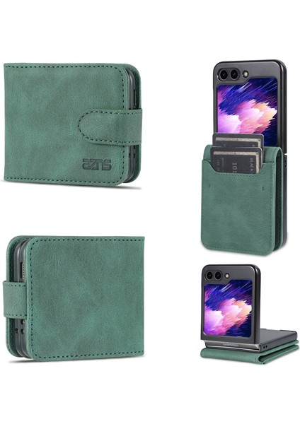 Azns Samsung Galaxy Z Flip5 Green Için Cilt Pu+Tpu Kasası (Yurt Dışından)