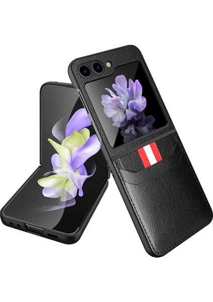Samsung Galaxy Z Flip5 5g Siyah Için Litchi Doku Telefon Kılıfı (Yurt Dışından)