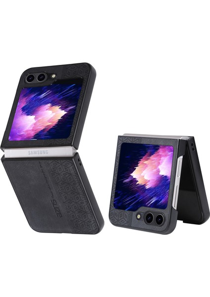 3D Kabartmalı Cilt Samsung Galaxy Z Flip5 Siyah Için Telefon Kılıfı (Yurt Dışından)