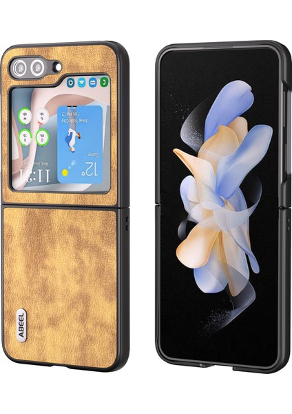 Abeel Retro Litchi Samsung Galaxy Z Flip5 Brown Için Doku Kılıfı (Yurt Dışından)