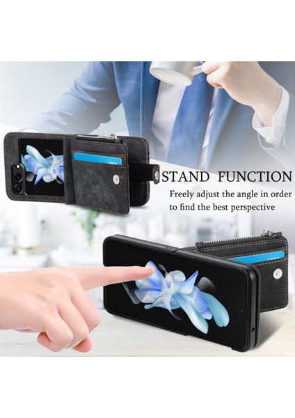 Samsung Galaxy Z Flip5 Siyah Için Fermuar Cüzdanı Pu Telefon Kasası (Yurt Dışından) modelleri