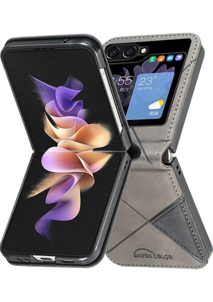 Samsung Galaxy Z Flip5 Gri Için Eşkenar Dörtgen Deri Kasa (Yurt Dışından) modelleri