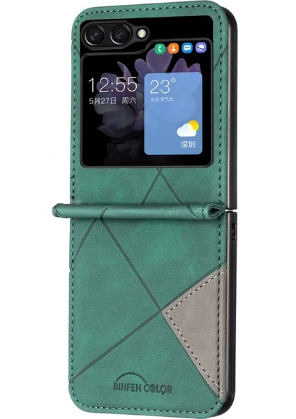 Samsung Galaxy Z Flip5 Yeşil Için Eşkenar Dörtgen Deri Kasa (Yurt Dışından) fiyatları