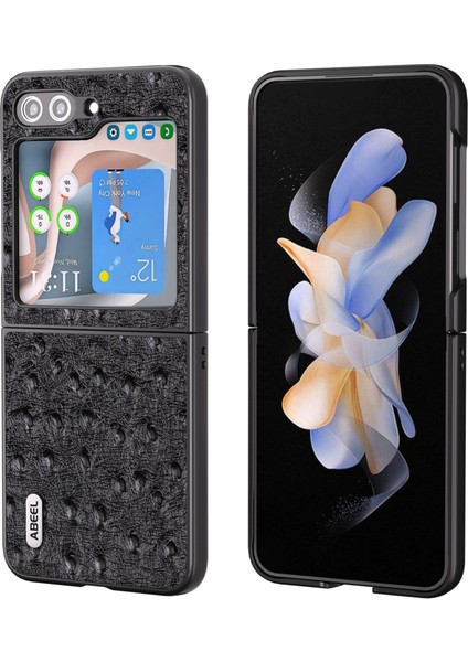 Samsung Galaxy Z Flip5 Siyah Için Abeeel Devekuşu Doku Kılıfı (Yurt Dışından)
